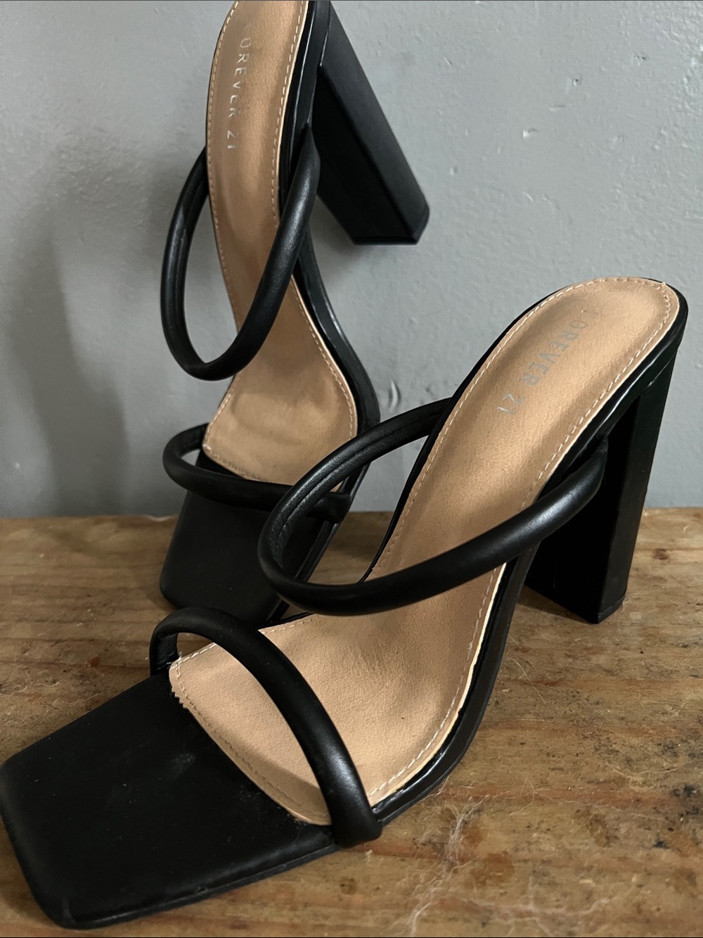 Forever 21 Black Triple-Strap Block Heel Sandals